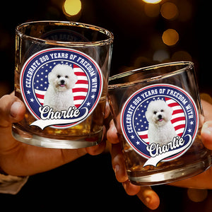 Celebrate Freedom, Customized Whiskey Glass With Dog And Flag - Personalized Custom Whiskey Glass - INDE040_RWG