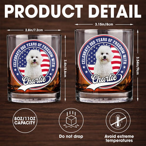 Celebrate Freedom, Customized Whiskey Glass With Dog And Flag - Personalized Custom Whiskey Glass - INDE040_RWG