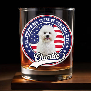 Celebrate Freedom, Customized Whiskey Glass With Dog And Flag - Personalized Custom Whiskey Glass - INDE040_RWG