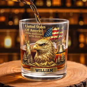United States Of America 250th Anniversary Eagle And Flag - Personalized Custom Whiskey Glass - INDE129_RWG
