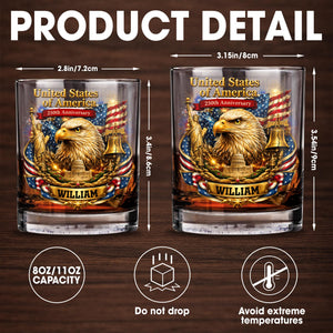 United States Of America Anniversary Eagle Flag And Liberty Bell - Personalized Custom Whiskey Glass - INDE188_RWG