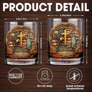 Celebrating America With Eagle Cross And Statue of Liberty Patriotic Design - Personalized Custom Whiskey Glass - INDE216_RWG