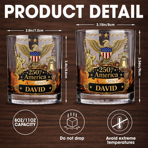 250th America Patriotic Eagle With Statue Of Liberty And Bell - Personalized Custom Whiskey Glass - INDE399_RWG