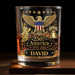 250th America Patriotic Eagle With Statue Of Liberty And Bell - Personalized Custom Whiskey Glass - INDE399_RWG