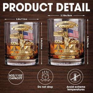 United States Of America 250th Anniversary With Statue Of Liberty And American Flag - Personalized Custom Whiskey Glass - INDE414_RWG