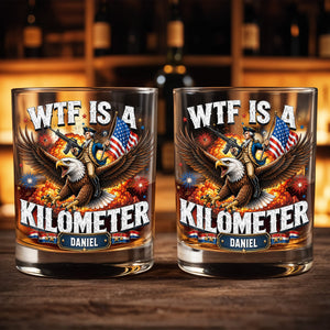 WTF Is A Kilometer Patriotic Eagle Riding Washington - Personalized Custom Whiskey Glass - INDE446_RWG