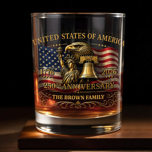 United States Of America 250th Anniversary Eagle And Statue Of Liberty - Personalized Custom Whiskey Glass - INDE455_RWG