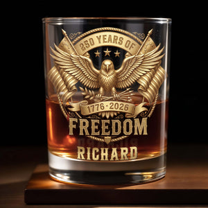 Years Of Freedom With American Eagle And Flags - Personalized Custom Whiskey Glass - INDE456_RWG
