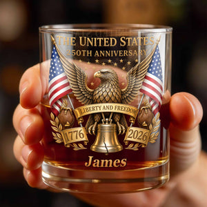 The States 250th Anniversary The Liberty States Patriotic Eagle and Liberty Bell - Personalized Custom Whiskey Glass - INDE462_RWG