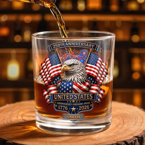 United States Independence Freedom Pride With Eagle And USA Flag - Personalized Custom Whiskey Glass - INDE466_RWG