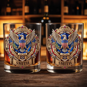 E Pluribus Unum America's 250th Anniversary Eagle Shield Emblem - Personalized Custom Whiskey Glass - INDE475_RWG