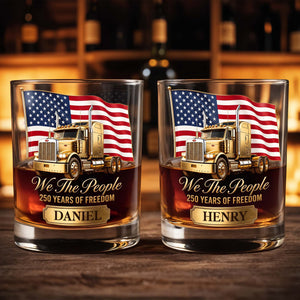 We The People Years Of Freedom Gold Truck And American Flag - Personalized Custom Whiskey Glass - INDE591_RWG
