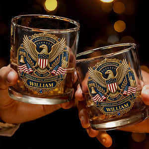 America's 250th Anniversary Patriotic Bald Eagle And American Flag - Personalized Custom Whiskey Glass - INDE598_RWG