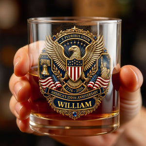 America's 250th Anniversary Patriotic Bald Eagle And American Flag - Personalized Custom Whiskey Glass - INDE598_RWG