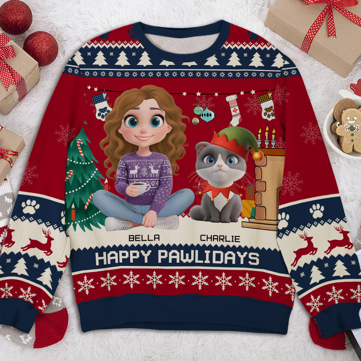 Snowy Pawlidays Pet Cartoon - Personalized All-Over-Print Sweatshirt