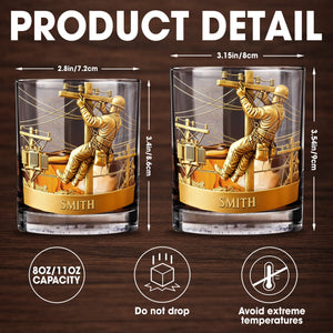 Customized Lineman, Utility Pole, Wires - Personalized Custom Whiskey Glass - JBS059_RWG