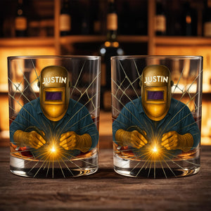 Artistic Welder At Work Custom Design - Personalized Custom Whiskey Glass - JBS062_RWG