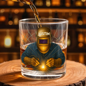 Artistic Welder At Work Custom Design - Personalized Custom Whiskey Glass - JBS062_RWG