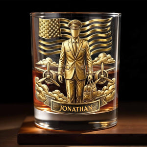 Pilot, American Flag, Whiskey Glass - Personalized Custom Whiskey Glass - JBS077_RWG