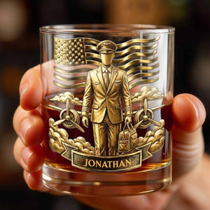 Pilot, American Flag, Whiskey Glass - Personalized Custom Whiskey Glass - JBS077_RWG
