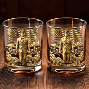 Pilot, American Flag, Whiskey Glass - Personalized Custom Whiskey Glass - JBS077_RWG