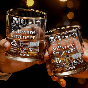 Multi-Tasking Software Engineer With Beer Coffee And Travel Icons - Personalized Custom Whiskey Glass - JBS103_RWG