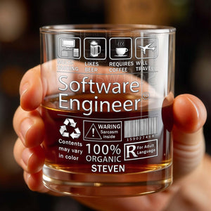 Multi-Tasking Software Engineer With Beer Coffee And Travel Icons - Personalized Custom Whiskey Glass - JBS103_RWG