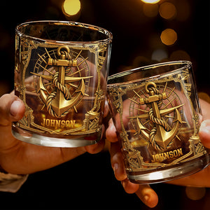 Sailing Through Life With Strength And Honor 3D Golden Anchor - Personalized Custom Whiskey Glass - JBS194_RWG