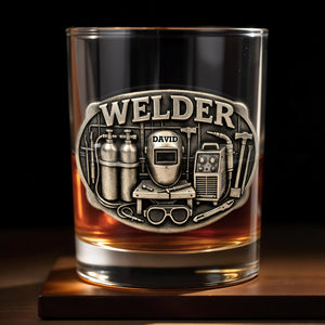 Welder With Welding Mask And Tools 3D Effect Design - Personalized Custom Whiskey Glass - JBS201_RWG