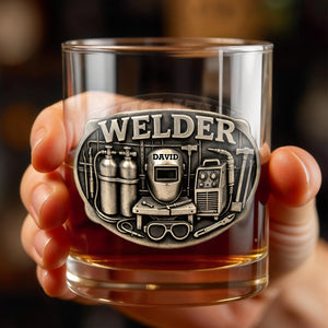 Welder With Welding Mask And Tools 3D Effect Design - Personalized Custom Whiskey Glass - JBS201_RWG