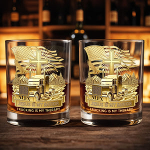 Jesus Is My Savior Trucking Is My Therapy With Cross And Truck Design - Personalized Custom Whiskey Glass - JBS300_RWG