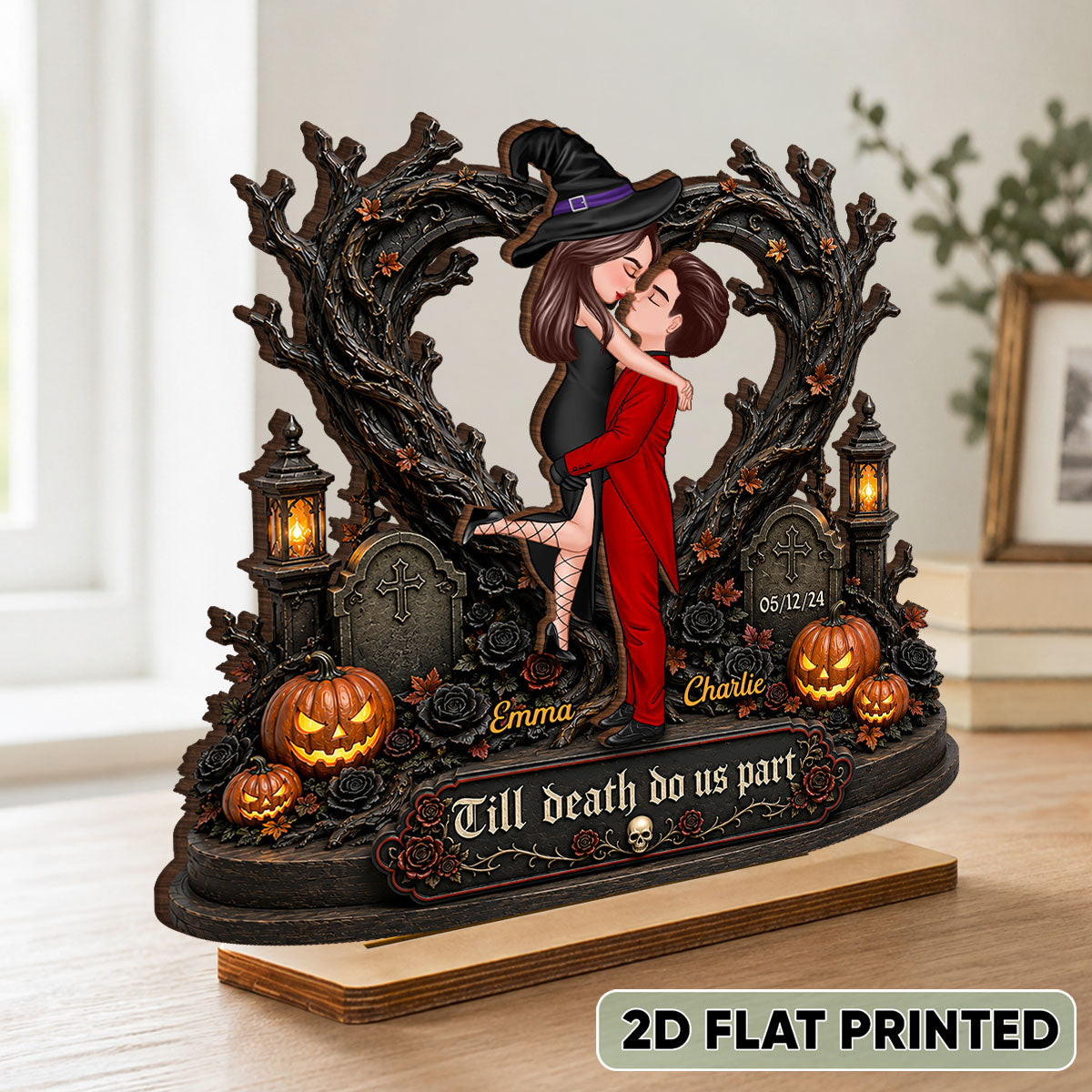 Tree Of Life Couple Halloween - Personalized 2-Layered Wooden Plaque - Halloween Decor Gift, Gift For Couple