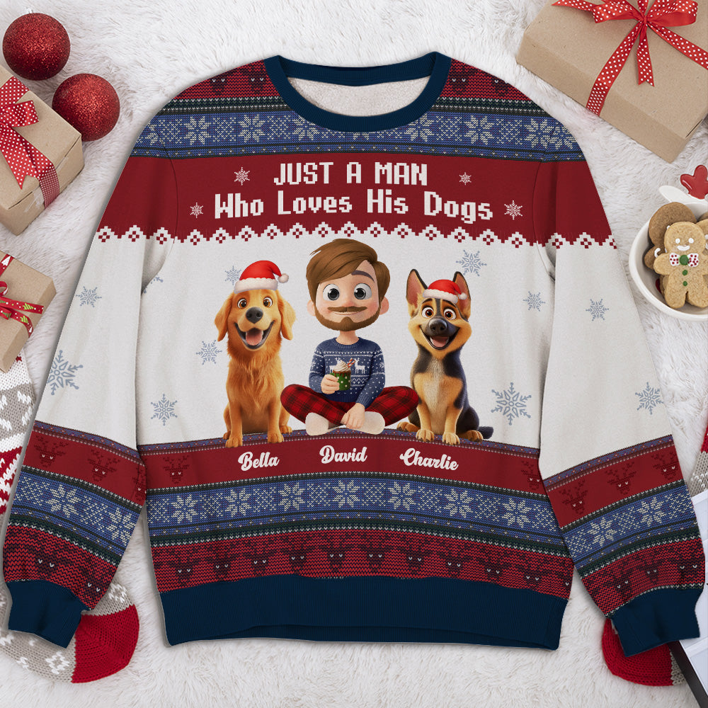 Just A Man And His Handsome Dogs - Personalized All-Over-Print Sweatshirt