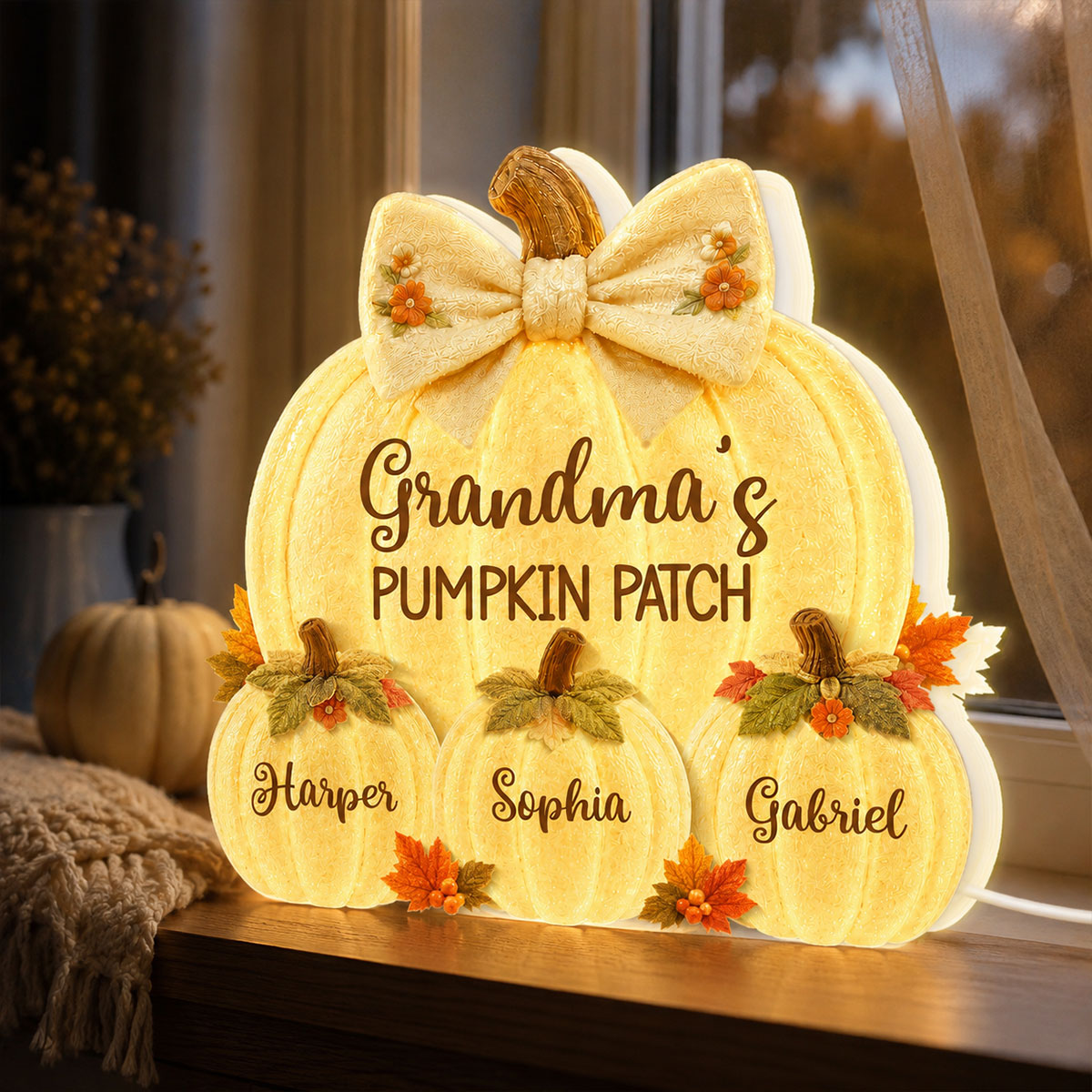 Grandma's Pumpkin Patch Glowing 2D Flat Printed - Personalized Light Box - Gift For Grandma, Kids