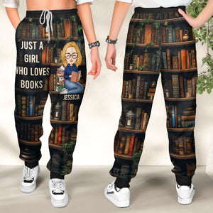 Just A Girl Who Loves Books - Personalized Sweatpants, Lounge Pants With Pockets, Custom Pajama Pants, Jogger Sweatpants, Gift For Her