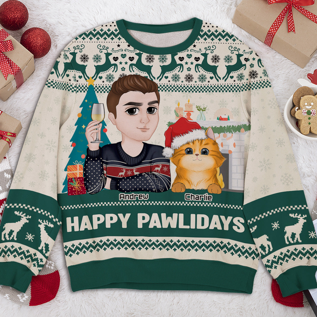 Happy Pawlidays To Cat Mom - Personalized All-Over-Print Sweatshirt