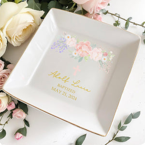 Celebrate Your Special Day Baptized In Love And Faith With Flowers - Personalized Custom Jewelry Dish - KID015_SCRD