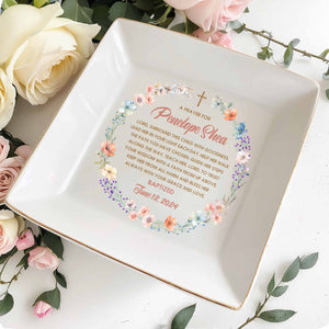 Grace And Love Blessing Cross And Flowers Design - Personalized Custom Jewelry Dish - KID016_SCRD