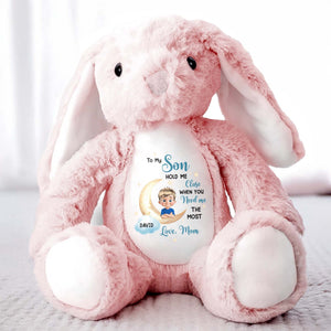 To My Son, Hold Me Close When You Need Me The Most, Embracing Arms - Personalized Stuffed Bunny - KID043_BUN