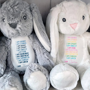 I Am Unique I Am Strong Beautiful And Confident Bunny - Personalized Stuffed Bunny - KID234_BUN
