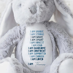 I Am Unique I Am Strong Beautiful And Confident Bunny - Personalized Stuffed Bunny - KID234_BUN