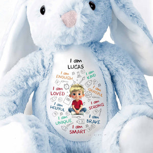 I Am Enough, I Am Kind, Cartoon Girl - Personalized Stuffed Bunny - KID243_BUN