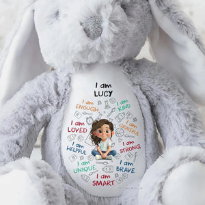 I Am Enough, I Am Kind, Cartoon Girl - Personalized Stuffed Bunny - KID243_BUN