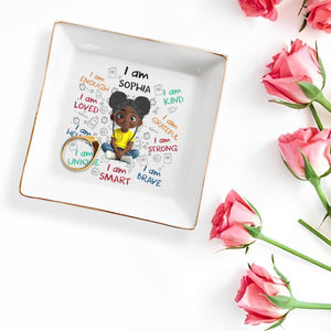 I Am Loved, I Am Strong Positive Affirmations Dish - Personalized Custom Jewelry Dish, Square Ceramic Dish - KID243_SCRD