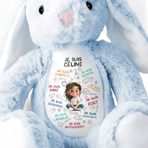 Je Suis Complete, Gentil, Personalized Bunny With Cartoon Girl - Personalized Stuffed Bunny - KID400_BUN