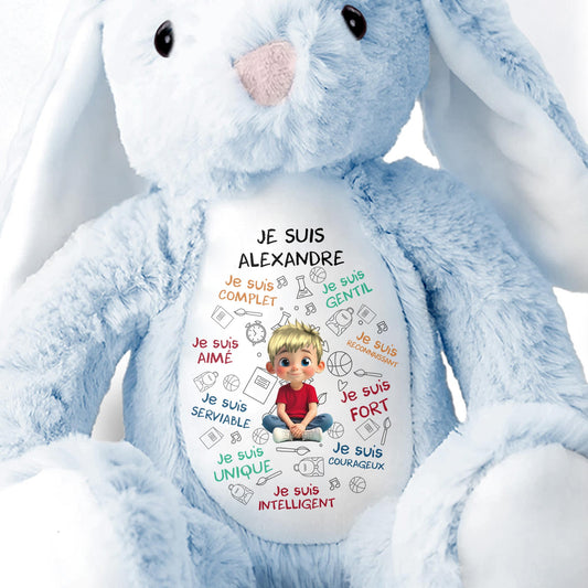 Je Suis Complete, Gentil, Personalized Bunny With Cartoon Girl - Personalized Stuffed Bunny - KID400_BUN