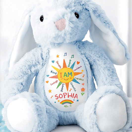 I Am Kind And Brave, Heart And Rainbow Design - Personalized Stuffed Bunny - KID462_BUN