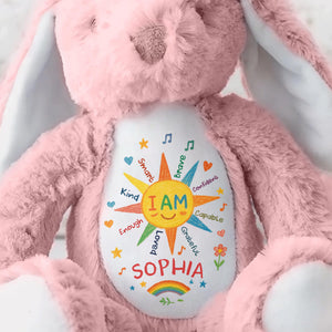 I Am Kind And Brave, Heart And Rainbow Design - Personalized Stuffed Bunny - KID462_BUN