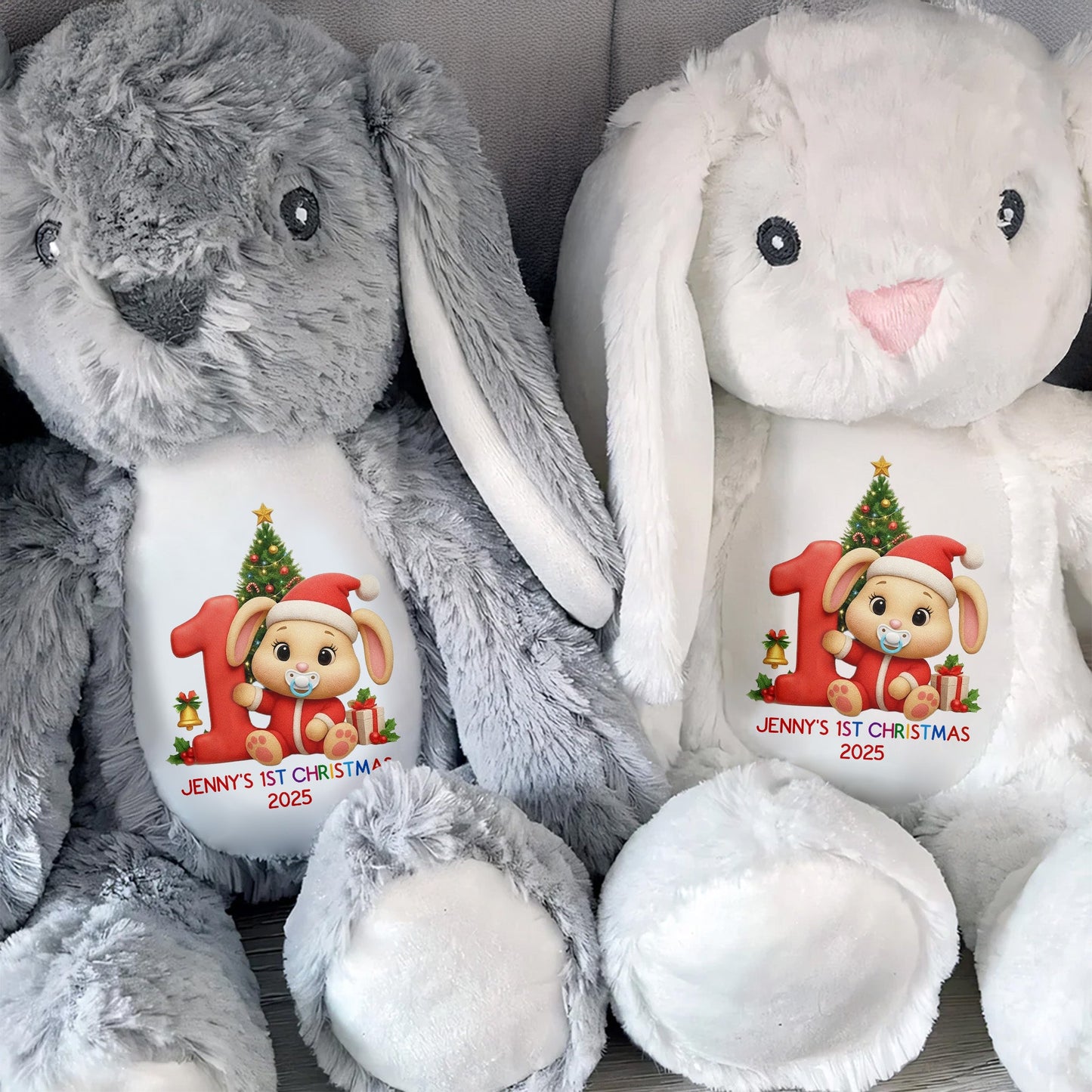 Celebrate Your Little One's First Christmas With Festive Design - Personalized Stuffed Bunny - KID469_BUN