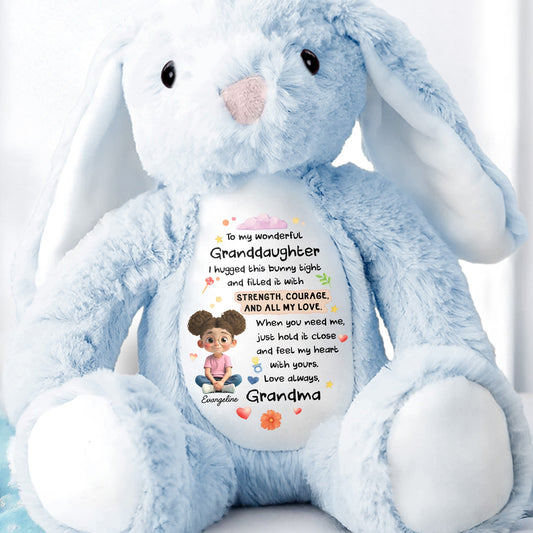 To My Wonderful Granddaughter, Bunny With Flowers And Hearts - Personalized Stuffed Bunny - KID479_BUN